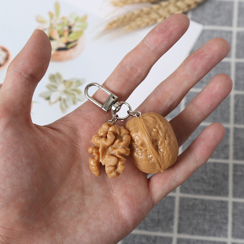 Simulated PVC walnut keychain cute food toy gift nuts funny shape keychain bag charms wholesale