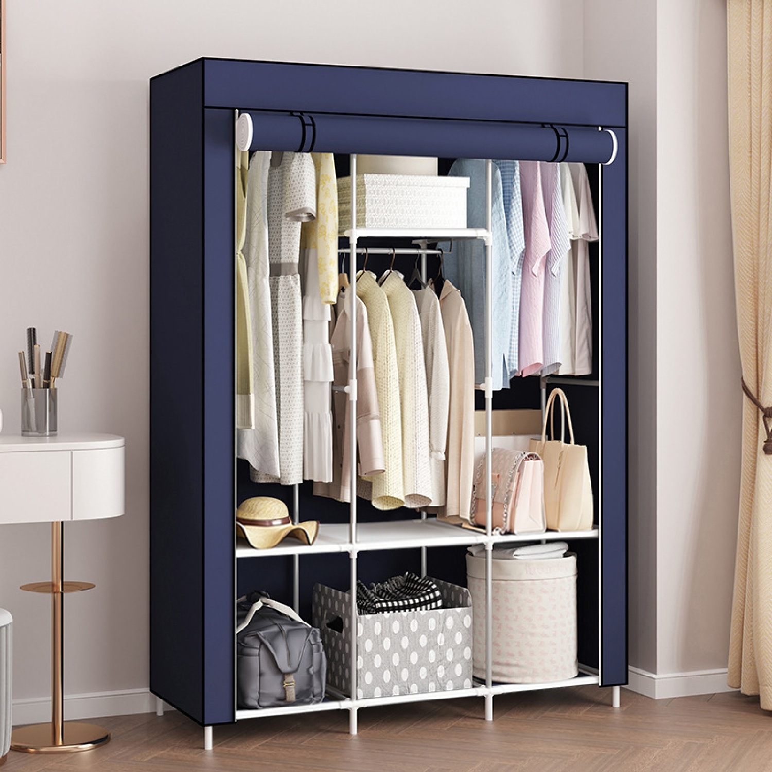 Simple Wardrobe Non-Woven Fabric Storage for Clothes, Multi-Layer Dustproof, Wholesale Export, Assembly Combination, Amazon Iron Pipe Wardrobe