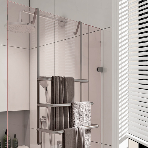 Bathroom towel rack, bathroom storage rack, punch-free door, shower room glass door, bath towel, light luxury towel bar