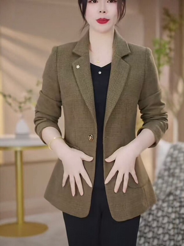 一件代发2025秋季新款气质通勤小西装外套女韩版显瘦咖色上衣女装|undefined