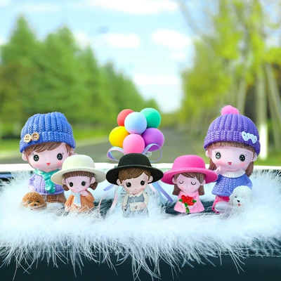 Car ornaments Cute Dog Walking Dolls - scarf-couple-mi-er-xin-zi-hua-hua-color-balloon-big-feather