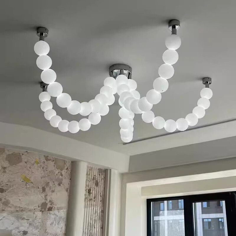 French Living Room Lamp Cream Style Restaurant Island Bar Long Pearl Necklace Lamp Nordic Bedroom Bead Bean Chandelier French Living Room Lamp Cream Style Restaurant Island Bar Long Pearl Necklace Lamp Nordic Bedroom Bead Bean Chandelier