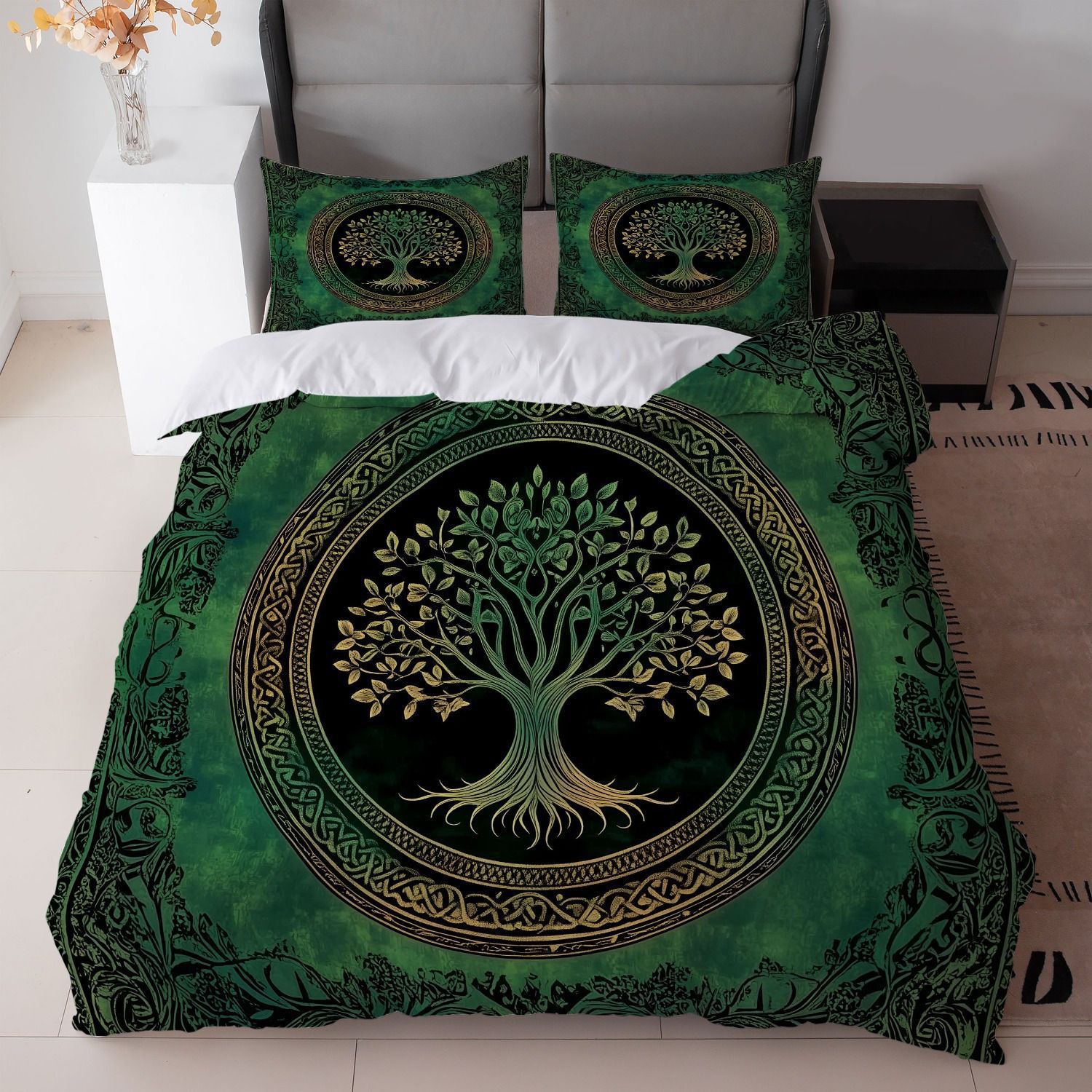 TEMU / JIT transfronterizo para brillante árbol de vida polido impresión digital kit de edredón textil para el hogar