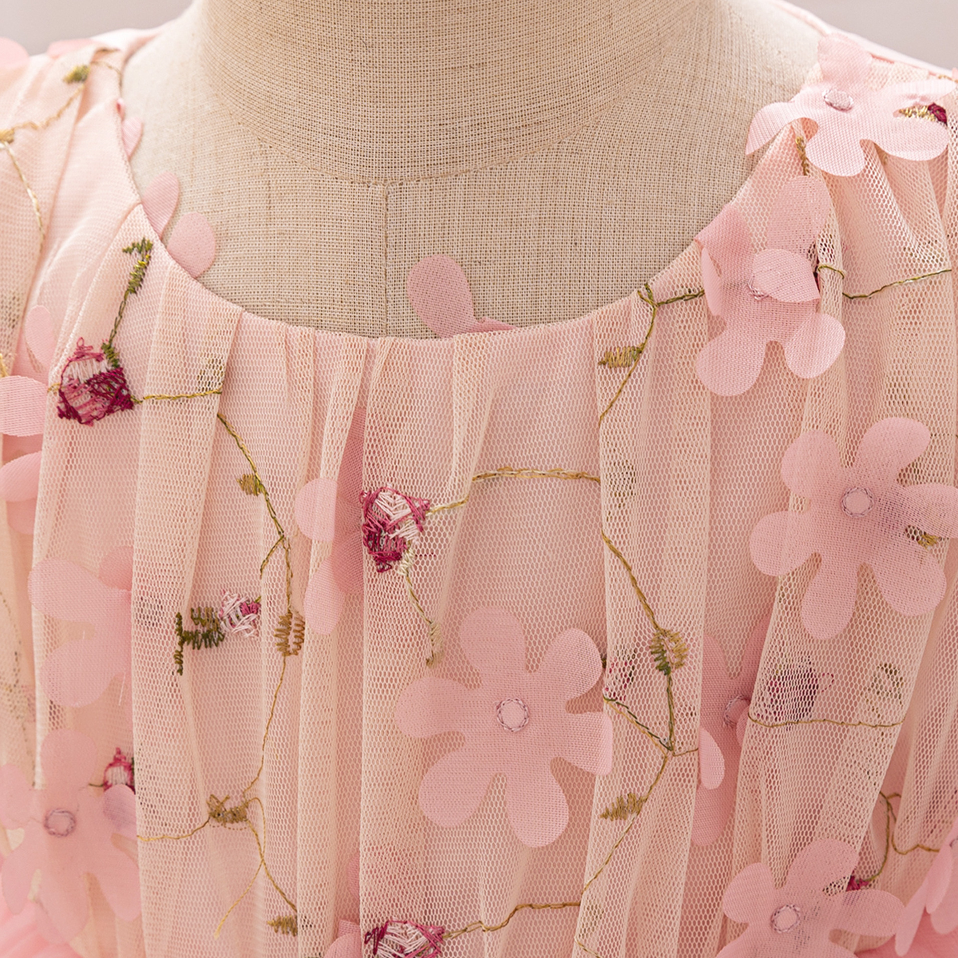 Vestido de niñas Amazon 2024 nuevo bordado de flores mallas falda de bebé falda de princesa infantil