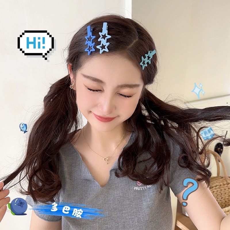 Gradiente de color caramelo estrella horquilla frente femenina pelo roto clip de pico de pato horquilla simple niños frente Bangs clip tocado