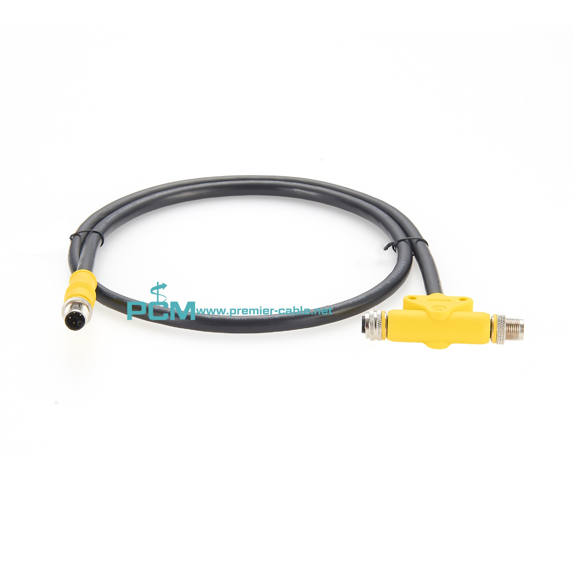 IP68 M12 H Y T 型 K L M 编码 3/4芯公头母头电源连接器电缆