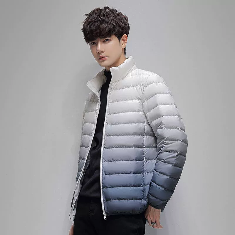 Бренд тонкий пуховик мужской 2024 зимний новый воротник с капюшоном тренд теплая куртка короткая стройная