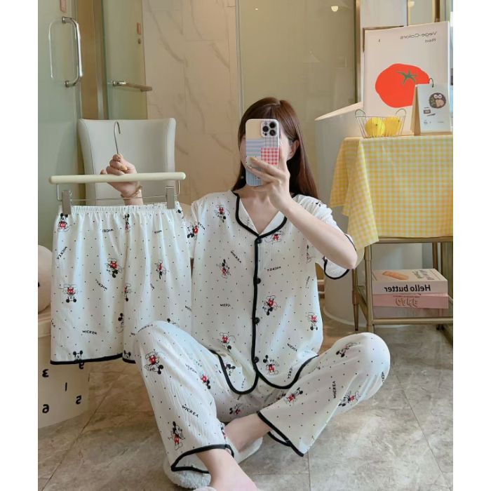 Cardigan transfronterizo al por mayor, pantalones de manga corta, pantalones cortos, pijamas de mujer de tres piezas, servicio a domicilio de solapa pequeña de verano