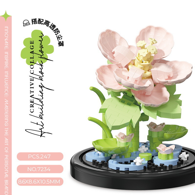 Cubierta de polvo, bloques de construcción, flores, compatible con Lego en maceta, flores de hibisco, juguetes para niños, niñas, venta al por mayor transfronteriza