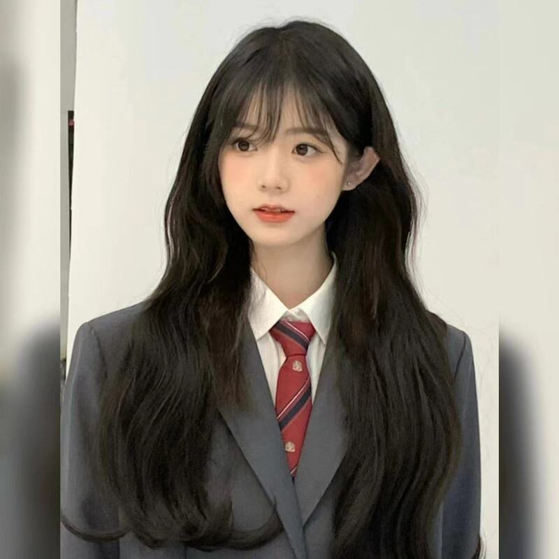 Korean style wig female black brown long hair natural simulation big wave long curly hair fashion full head cover wig head cover