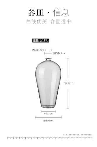 Transparent glass vase flower arrangement water cultivation plum vase Zen tea ceremony ornaments home living room decoration Japanese-style hydroponic flower device