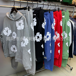 European and American Fashion Brand Sweater suit Kapok Printed Casual Loose Hoodie Men's and Women's Sports suit