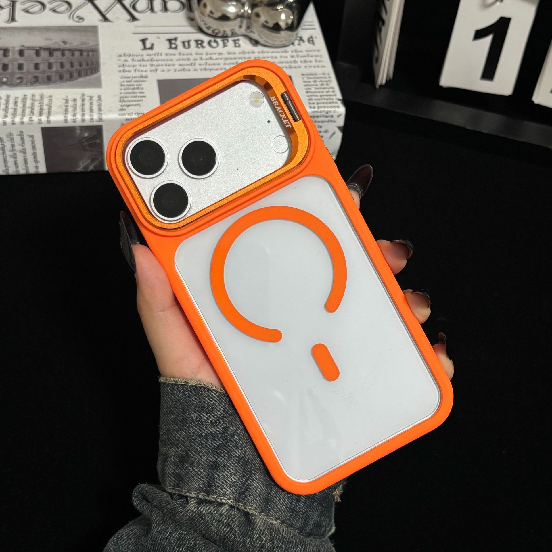 Funda Magnética con Soporte de Lente para iPhone 16/17 Pro Max de Acrílico Transparente Anticaídas