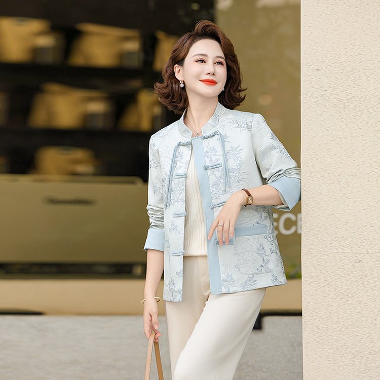 Autumn New Chinese Mother's Coat Long-sleeved Jacquard Western Style Women's Jacket Spring and Autumn Elegant Top