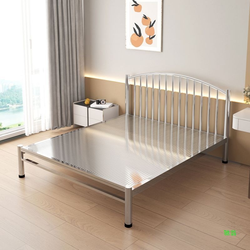 Thickened 304 Stainless Steel Bed for Home Rental 1.35m 1.8m Single and Double Steel Bed Frame