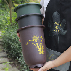 樹脂仿紫砂花盆口徑蘭花盆多肉君子蘭盆栽仿陶瓷塑料花盆