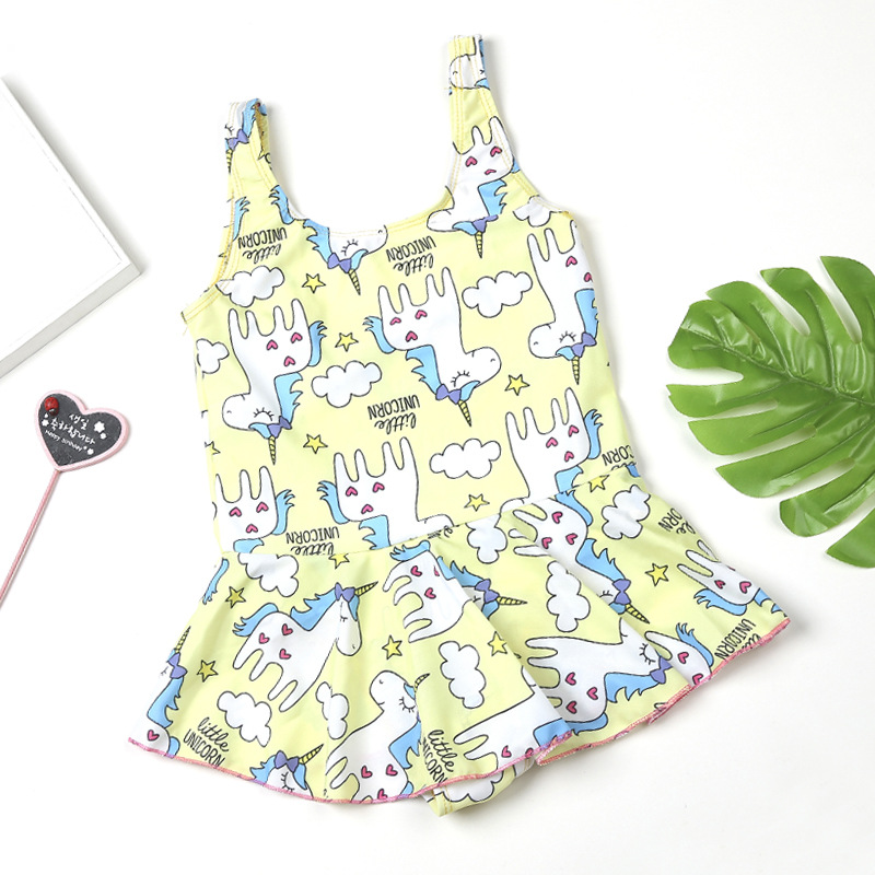 Traje de baño para niños estilo coreano de una sola pieza falda de tirantes estilo occidental lindo impreso traje de baño de moda traje de baño de vacaciones junto al mar