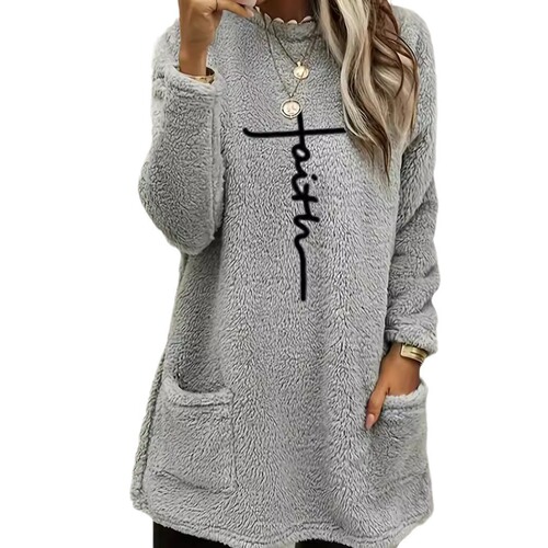 European and American women's clothing new style hot print round collar loose long-sleeved pockets plush hoodie for women