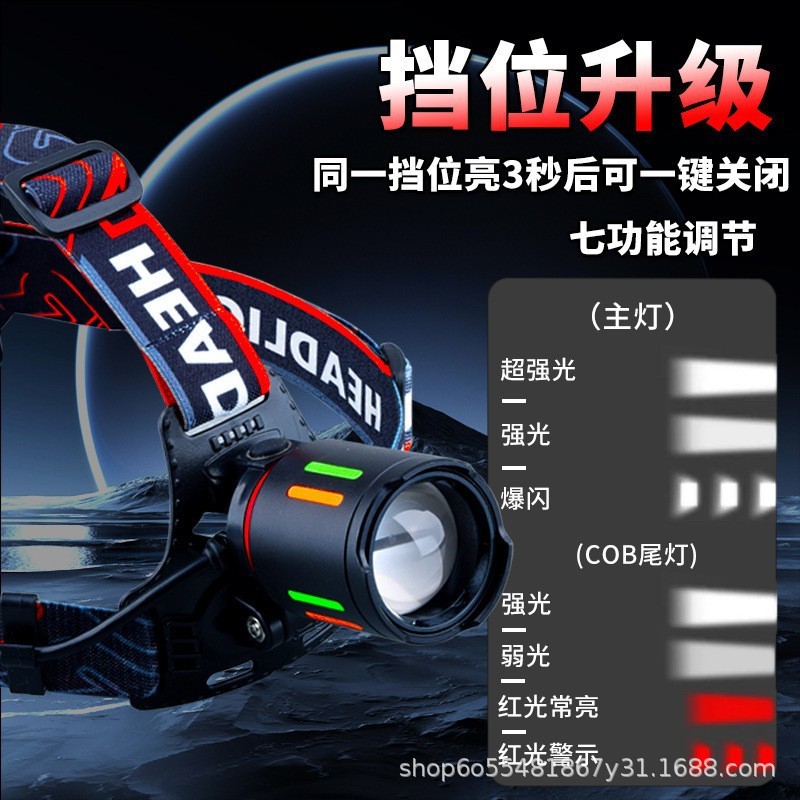 跨境新款LED超长续航强光头灯USB充电户外夜钓防水便携COB头灯|undefined