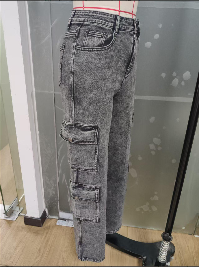 Women's Cargo Jeans High Elastic Multi Pocket Denim Trousers_voghion.com