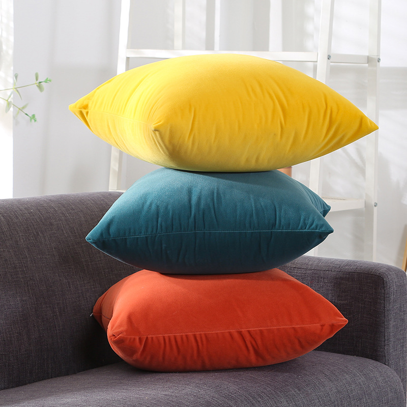 Plain Velvet Pillowcase Living Room Sofa Cushion Bedroom Waist Bed Nordic Solid Color Office Pillowcase
