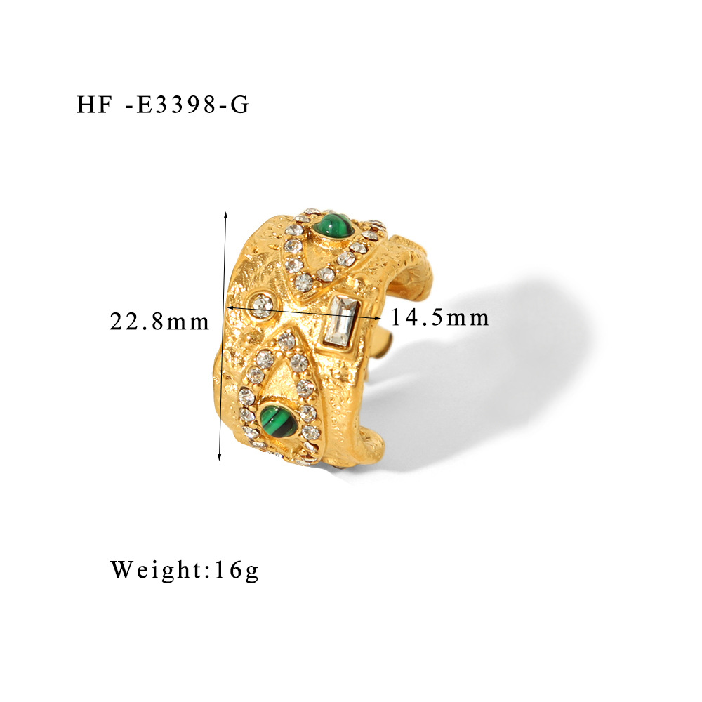 French retro 18K textura malaquita ángel ojo mano circón marca cuadrada joyería de moda pulsera abierta de lujo ligero C