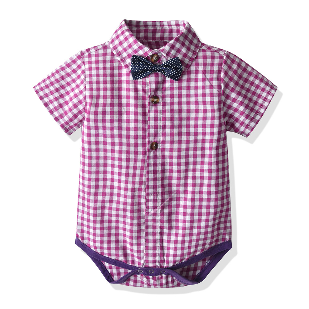 Summer Baby Plaid Jumpsuit Short-sleeved Romper Suspender Shorts Two-piece Set display picture 2