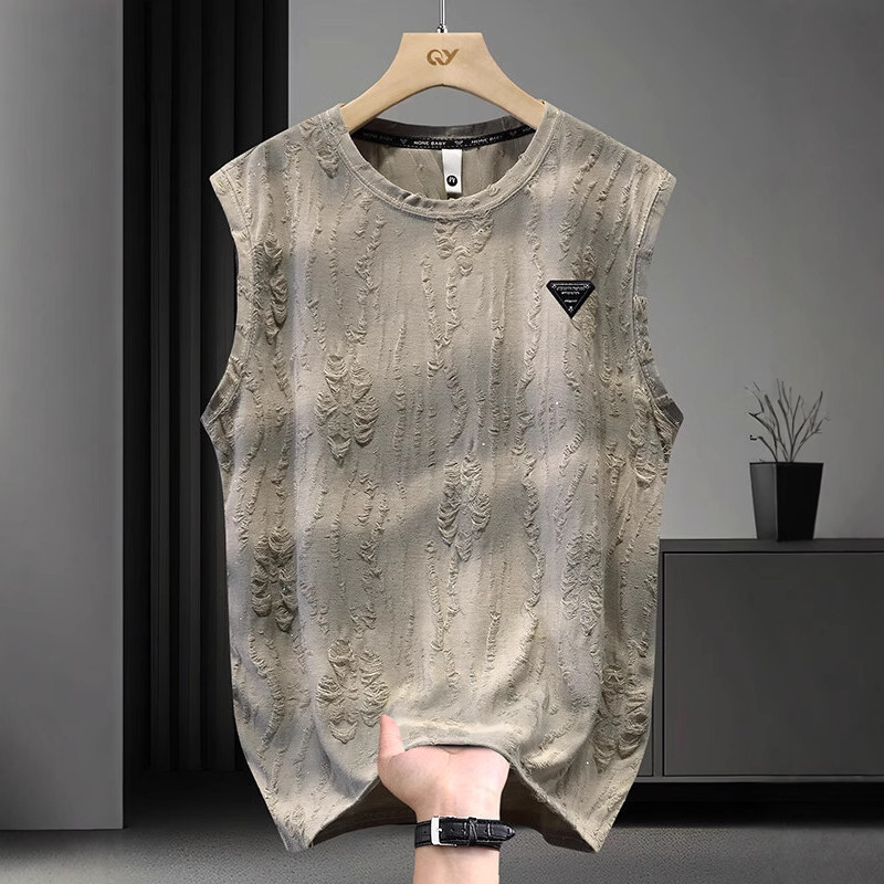 New Summer Sleeveless T-Shirt for Men, Trendy Versatile Loose Sleeveless Round Neck Casual Ripped Tank Top