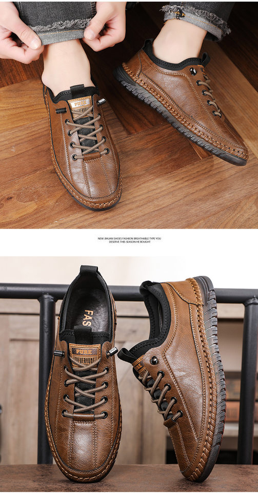 Giày lười nam da PU mềm đế bệt kiểu mới phong cách casual — Màu xám (có thể liên hệ với khách hàng để xem chi tiết), màu nâu, đen chi tiết 8