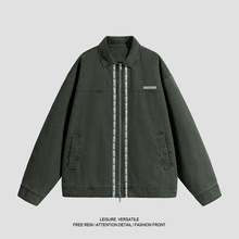 2025年韩版秋季新款男士时尚潮牌翻领夹克男潮牌宽松外套纯棉包邮