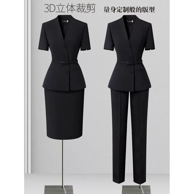 Black Suit Set for Women, Summer Thin Style, Professional Attire for Customer Service, Front Desk Workwear, Sales Department, Jewelry Store Work Uniform