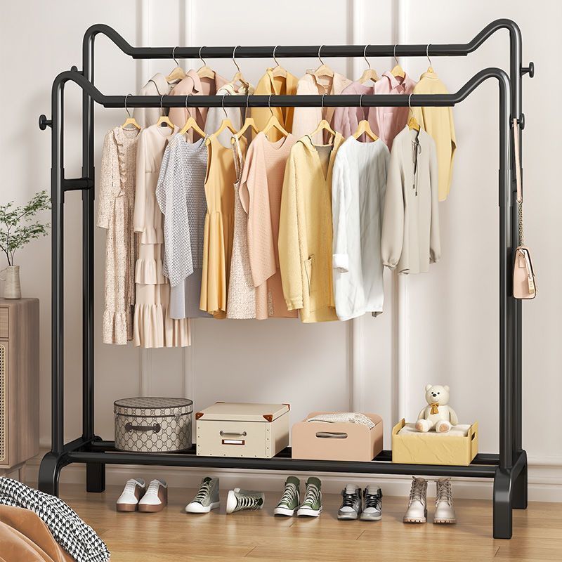 Cat Ear Style Household Coat Rack, Iron Floor-Standing Clothes Drying Rack, Balcony Bedroom Coat and Shoe Rack Storage Artifact Clothes Hanging Rod