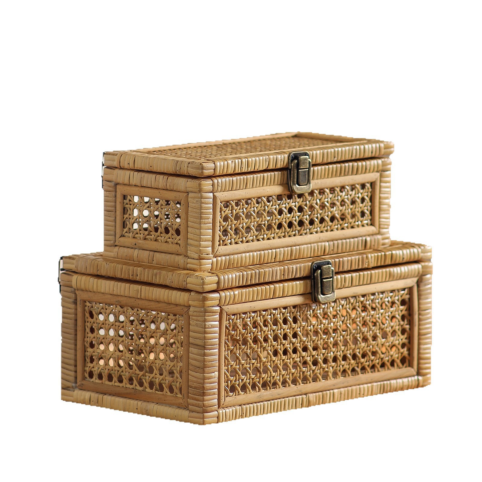 Cesta de almacenamiento de ratán de venta caliente transfronteriza, caja de almacenamiento tejida a mano con tapa, libros de juguete, canasta de almacenamiento de escritorio