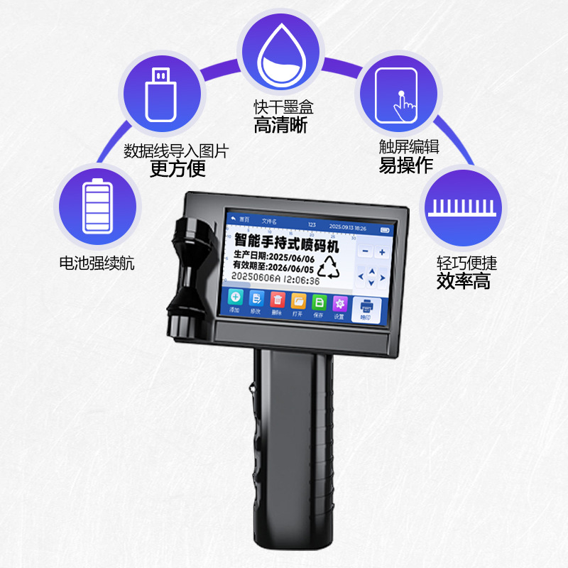 Impresora de inyección de tinta portátil Jiuchuang, codificador de fecha de producción pequeño y portátil, máquina de escribir, patrón de texto, código QR