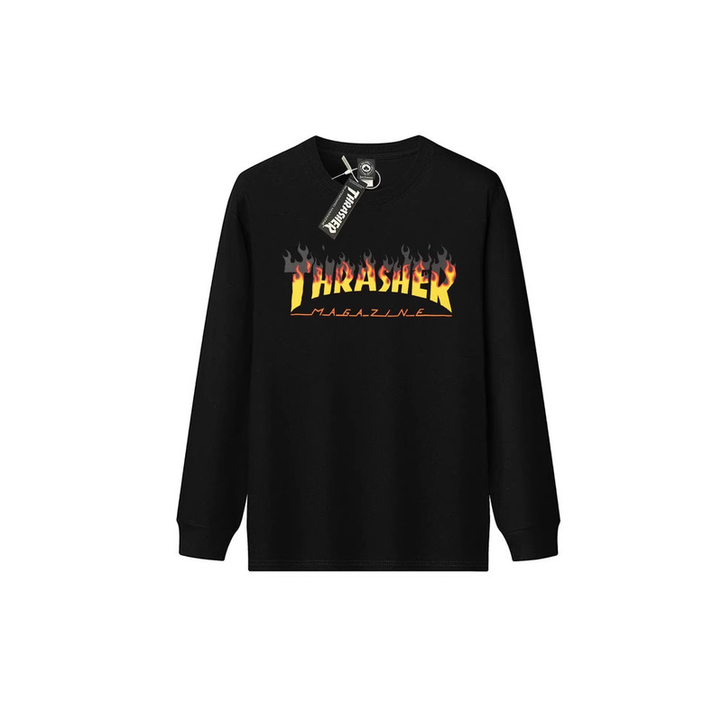 Casual Spring and Autumn Thrasher Long-Sleeve T-Shirt Unisex Gradient Letter Print Comfortable Base Shirt Cross-Border