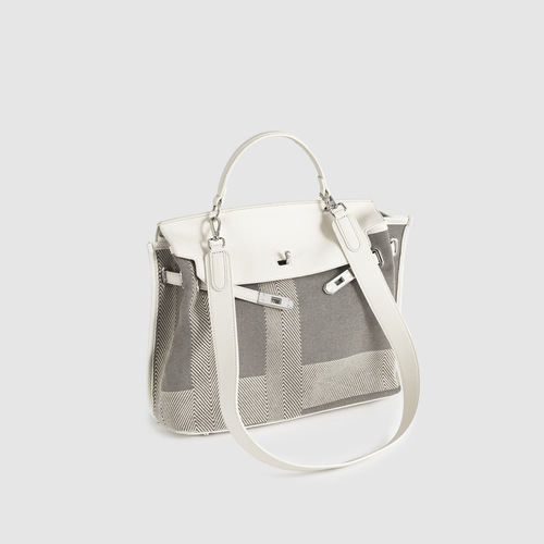 Kelly Bag Soft Leather Tote Bag Women's 2024 New Large Capacity Canvas Splicing Commuting Shoulder Handbag Birkin Bag