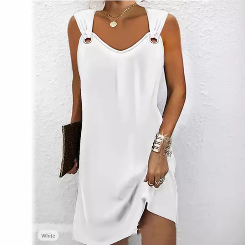 Women's V-neck Metal Button Hooded Sweatshirt Dress for Autumn and Winter from European and American Independent Stations
