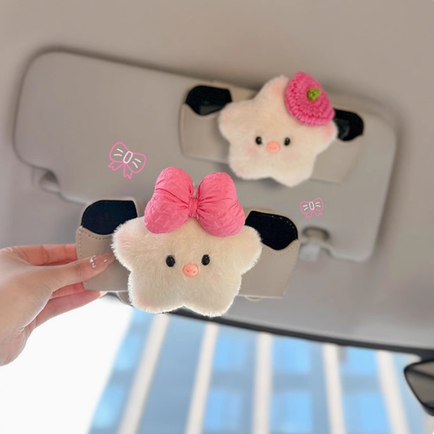 2025 New Car Glasses Case Cute Plush Doll Car Glasses Clip Car Sunglasses Case Storage for Girls