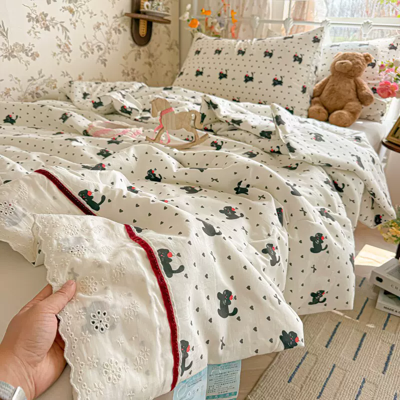 韩式水洗棉双层纱法式大花边夏凉被非纯棉可水洗薄款被子空调被芯