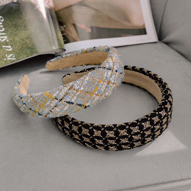 Autumn New Korean Version Of Fabric Plaid Headband Hairpin Sponge Flat Headband Wholesale display picture 17