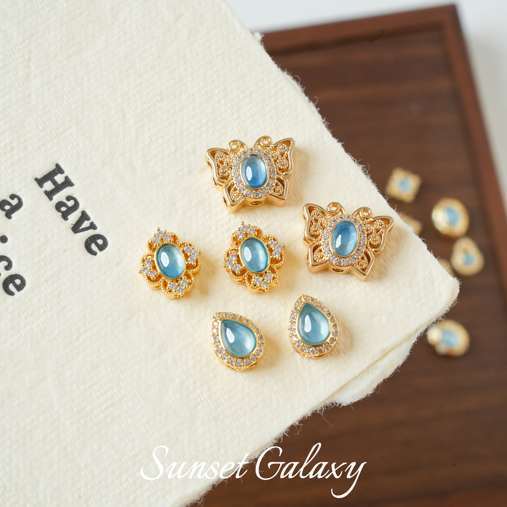 18K Gold-Plated Color-Preserving Porous Aquamarine Spacer Beads Pearl Bracelet Necklace Beaded Handmade DIY Jewelry Materials Accessories