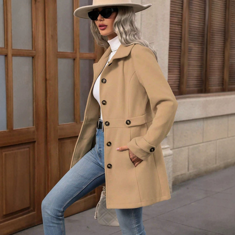 2026 Autumn New European and American Cross-Border Amazon Fashion Loose Lapel Single-Breasted Multi-Button Mid-Length Woolen Coat for Women 2026 Autumn New European and American Cross-Border Amazon Fashion Loose Lapel Single-Breasted Multi-Button Mid-Length Woolen Coat for Women