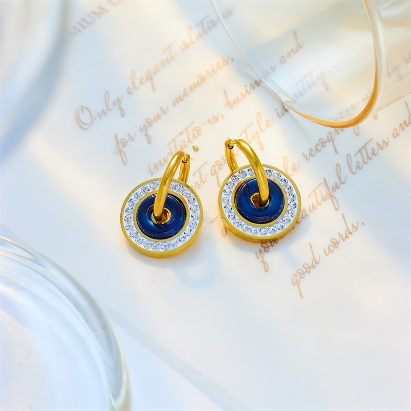 Concentric Round Drop Earrings With Diamond Inlay Retro Style_voghion.com