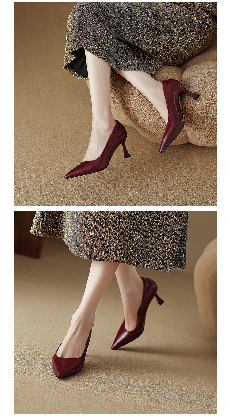 Giày cao gót mũi nhọn kiểu Pháp size 33-41, giày nữ xuân thu mới, giày cao gót đơn giản đi làm — Màu nâu chi tiết 16