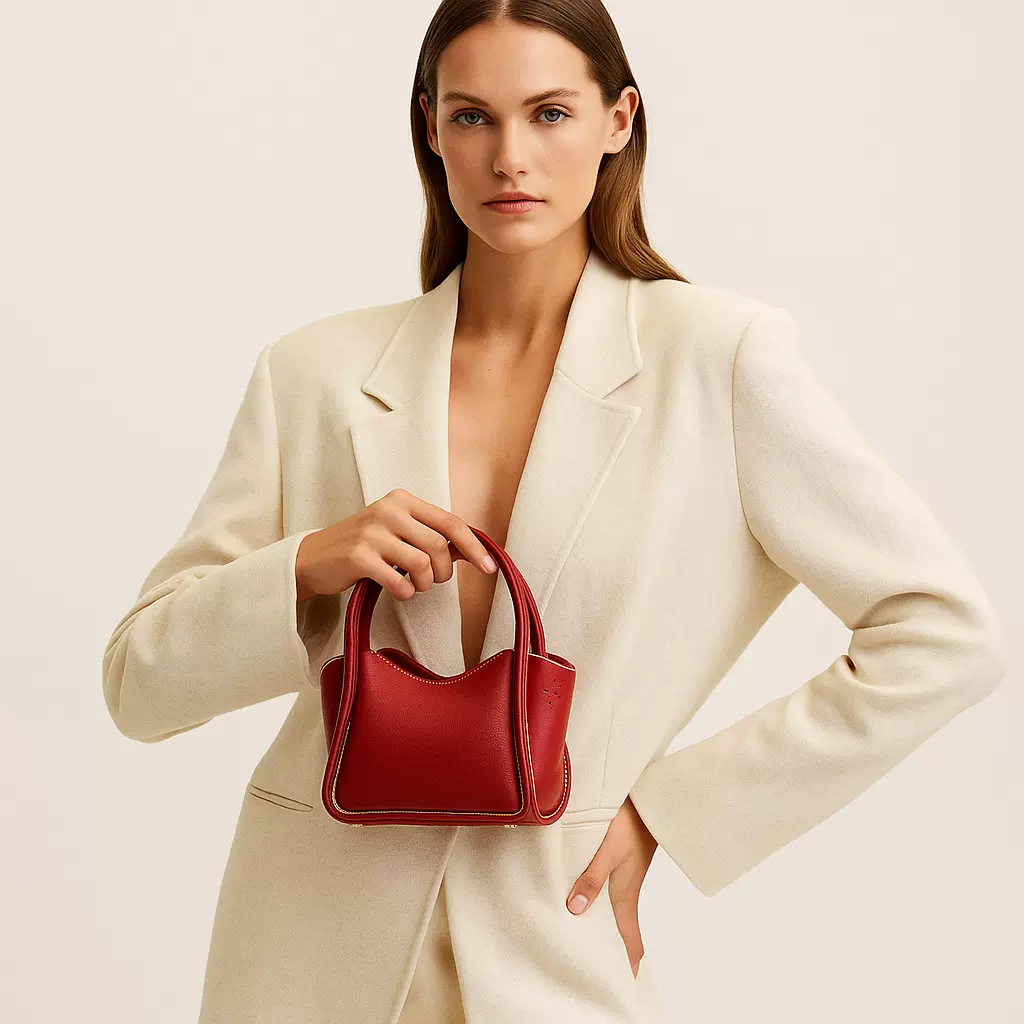 2025 新款真皮 手提女包 红色质感 牛皮小包 时尚百搭 通勤手拎包