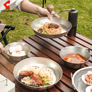 304 stainless steel outdoor plate bowl six-piece set camping outdoor tableware portable mountaineering storage portable Pot cookware
