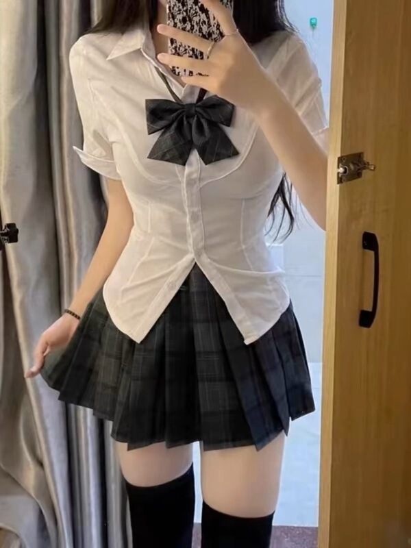 jk 制服ウエストシャツトップ半袖オリジナル本物のカレッジスタイル痩身白シャツホットガールスーツ|undefined