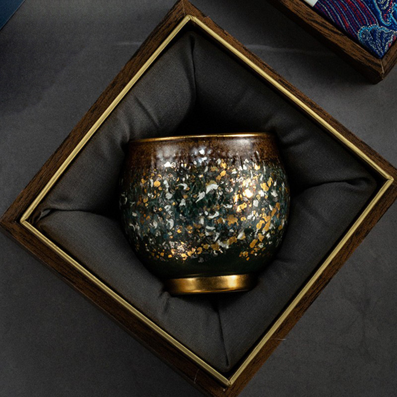 Vaso de leña hecho a mano de estilo japonés transfronterizo Copa maestra estalló crack taza de té no acristalada Retro gris natural taza de vidrio
