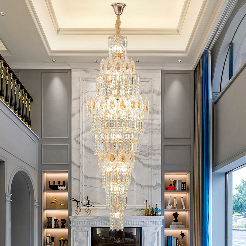 2025新款复式旋转楼梯灯轻奢大气高级感水晶大吊灯挑空跃层大吊灯