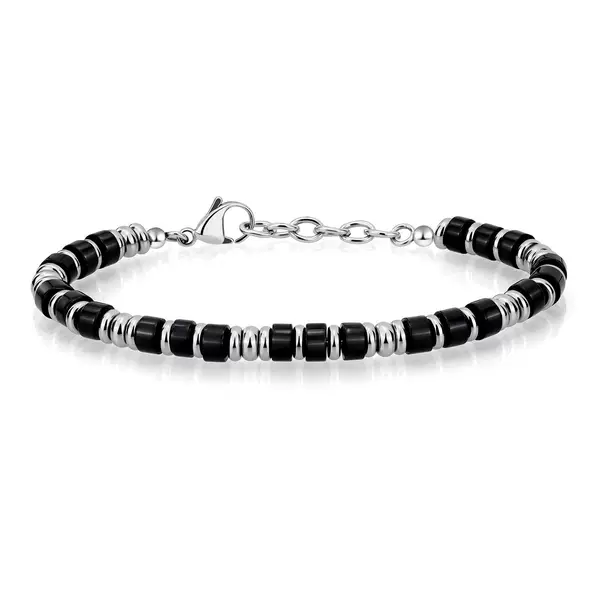 European and American Cross-Border New Style 4mm Obsidian Natural Stone Bracelet Men's Holiday Gift Stainless Steel Jewelry